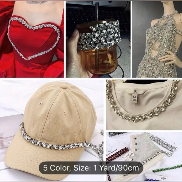 1 Yard Pink, Green & Purple Rhinestone Appliqué Trim | Clothing | New - Picture 7 of 14